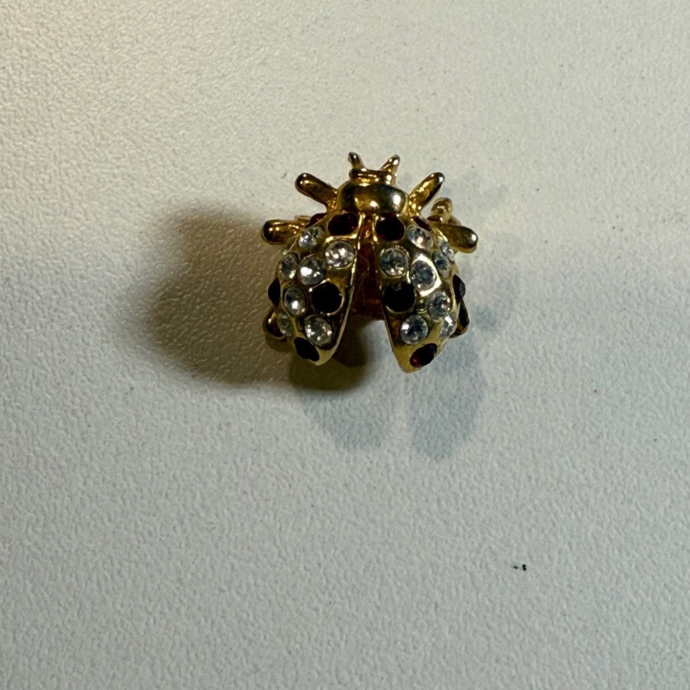 Vintage Gold Tone‎ Ladybug Bug Insect Lapel Pin Brooch Rhinestone Accent Women's